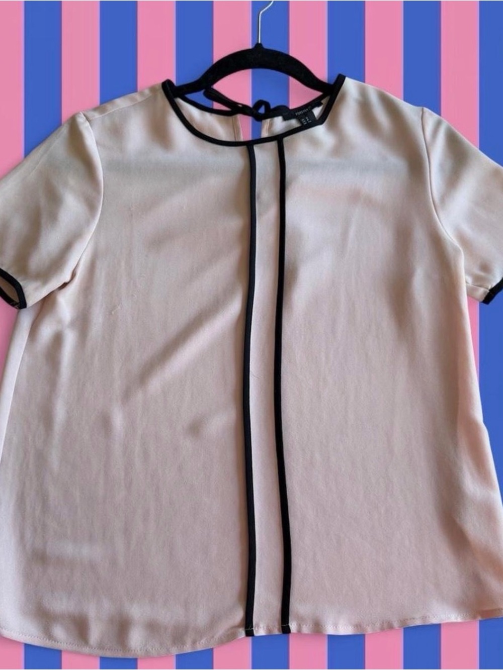 Forever 21 Blush Short-Sleeve Blouse with Black Detail